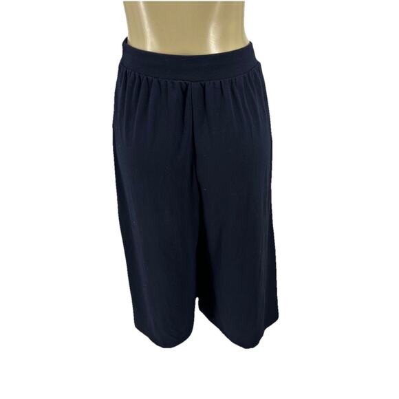 Uniqlo Small Women Pull On Pleated Cropped Wide Leg Pants Navy Blue 12-2k - Picture 3 of 9